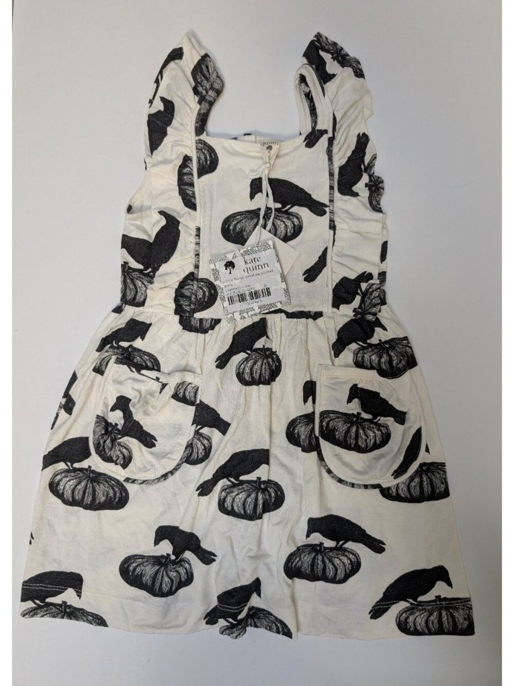 Kate Quinn Bamboo Piped Pinafore Dress 3T Pumpkin Crow Spooky Halloween